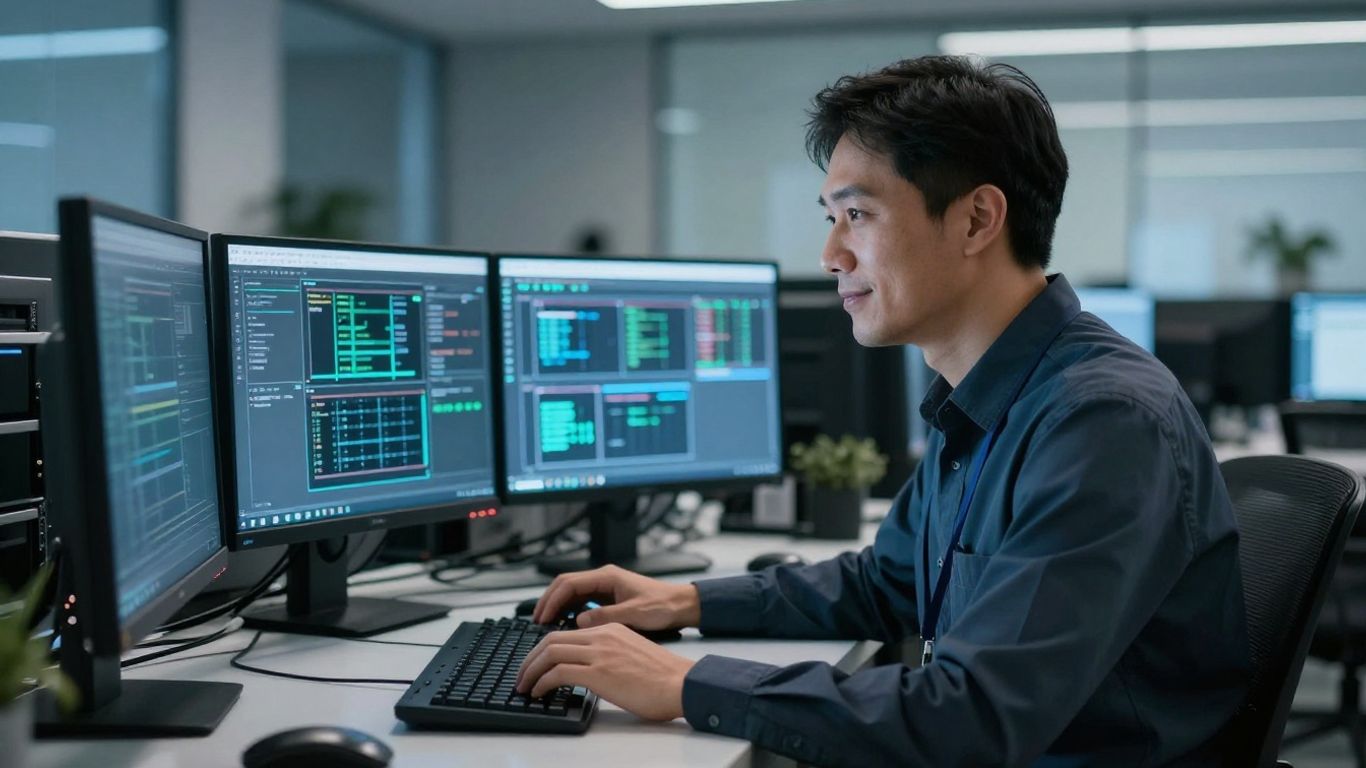 IT technician managing server racks